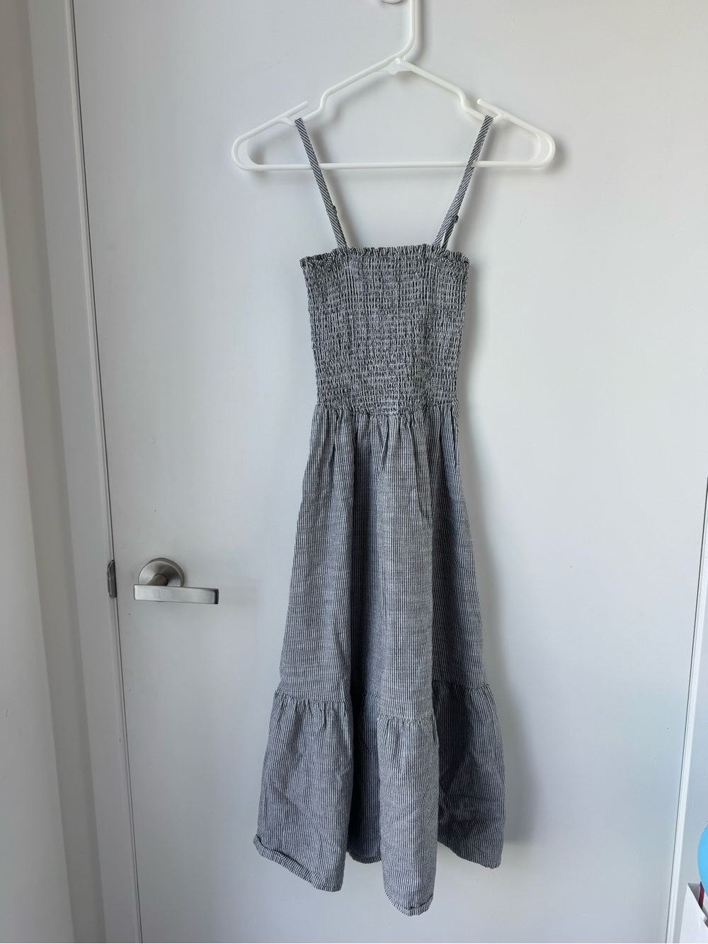 Frank And Oak 100% Organic Cotton Smocked Midi Dress XS Gray Stripe